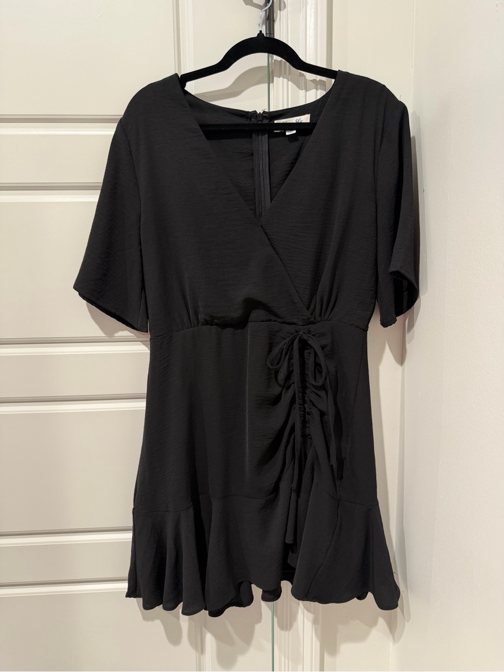 She + Sky Black Wrap Mini Dress with Side Tie